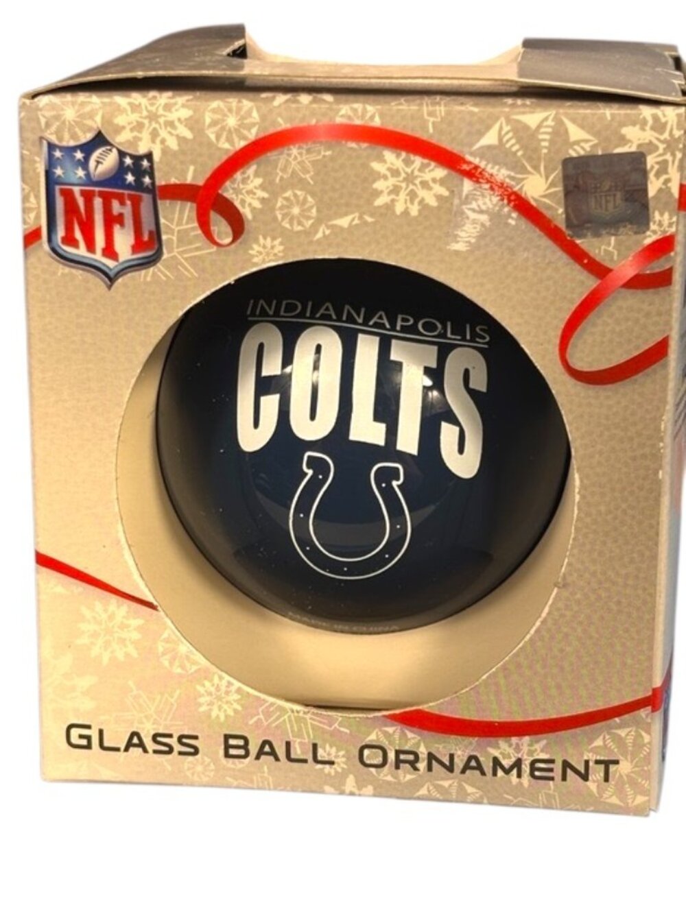 Indianapolis Colts NFL Glass Ball Christmas Ornament Team Beans w/ Original Box